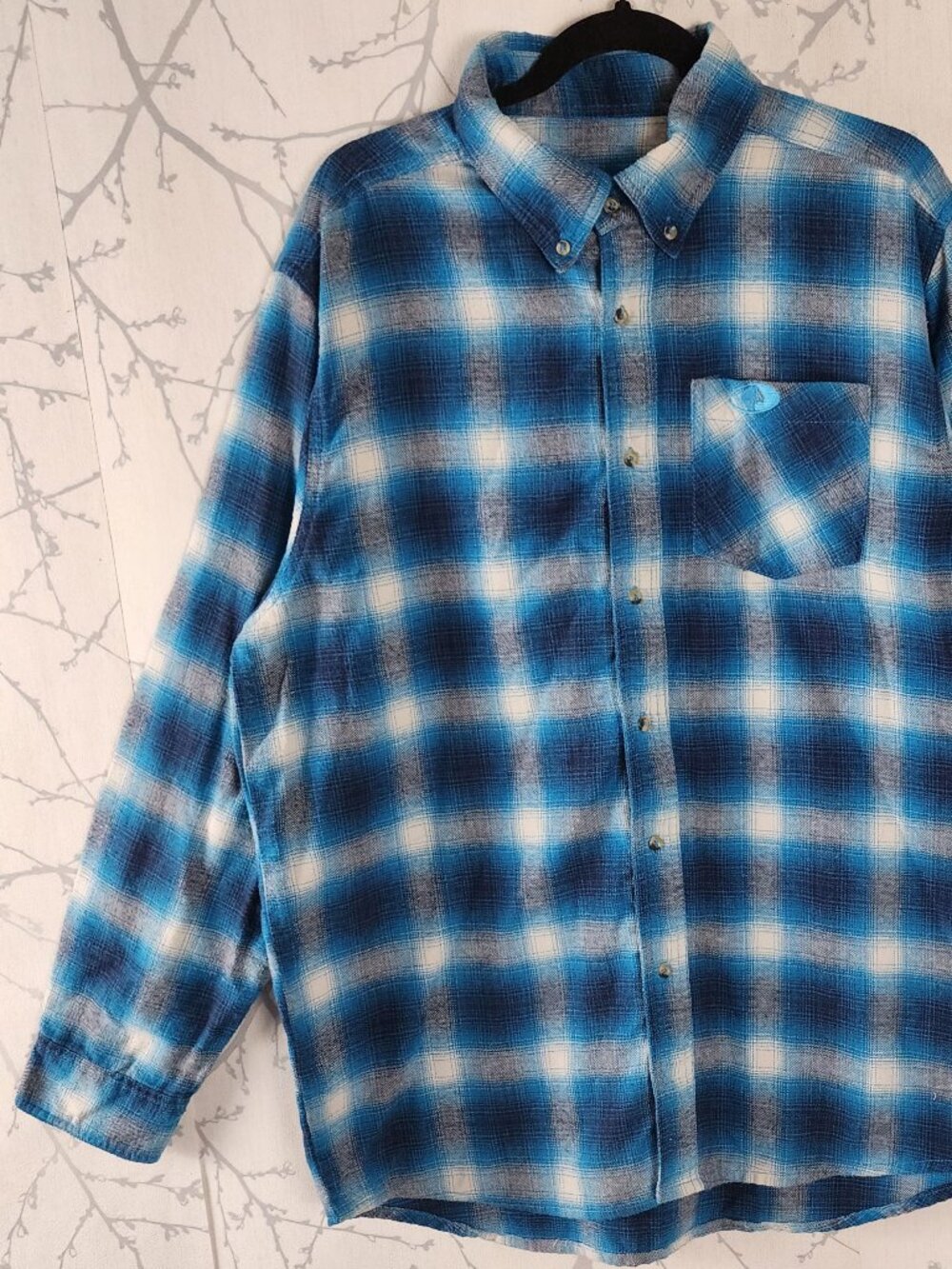 Mossy Oak Blue Plaid Cotton Blend Button Down Flannel Shirt